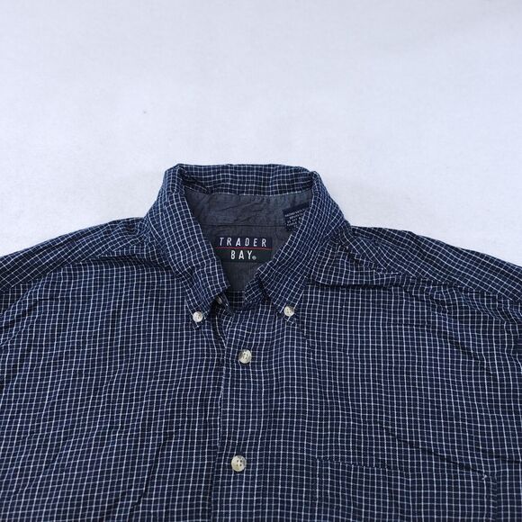 Trader Bay Windowpane Flannel Button Up Shirt Mens Size Large L Blue White - Picture 1 of 10
